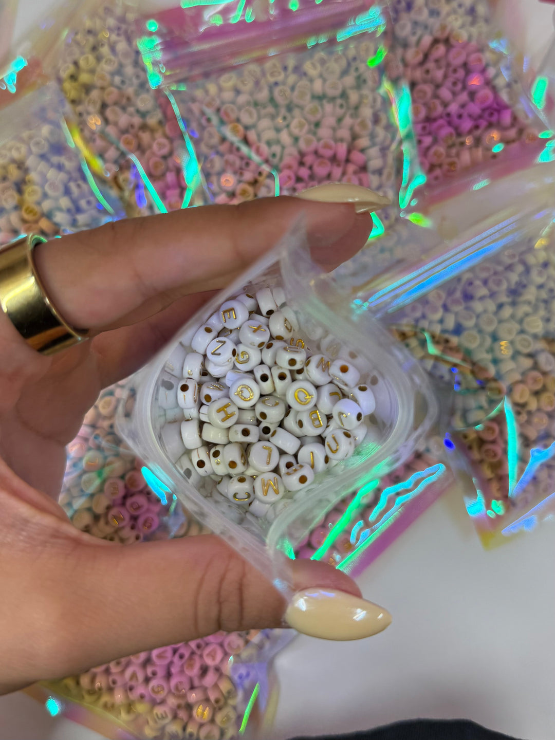 Letter Beads Bag (White&Gold)
